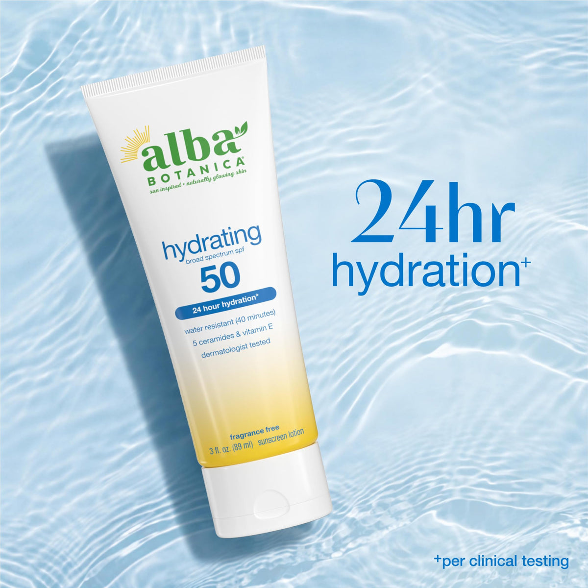 Alba Botanica 3oz bottle next to passport showing travel-friendly size and convenience