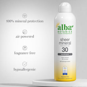 Alba Botanica spray in use at beach demonstrating easy reapplication
