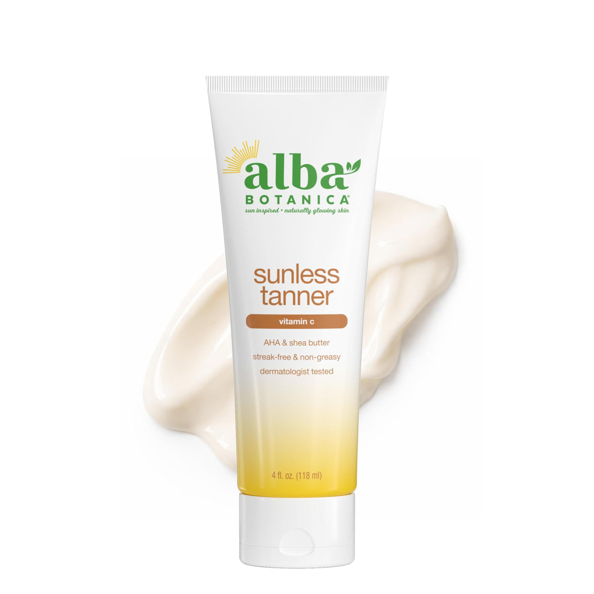Alba Botanica front tube view showing compact 4 oz packaging and easy-to-dispense cap