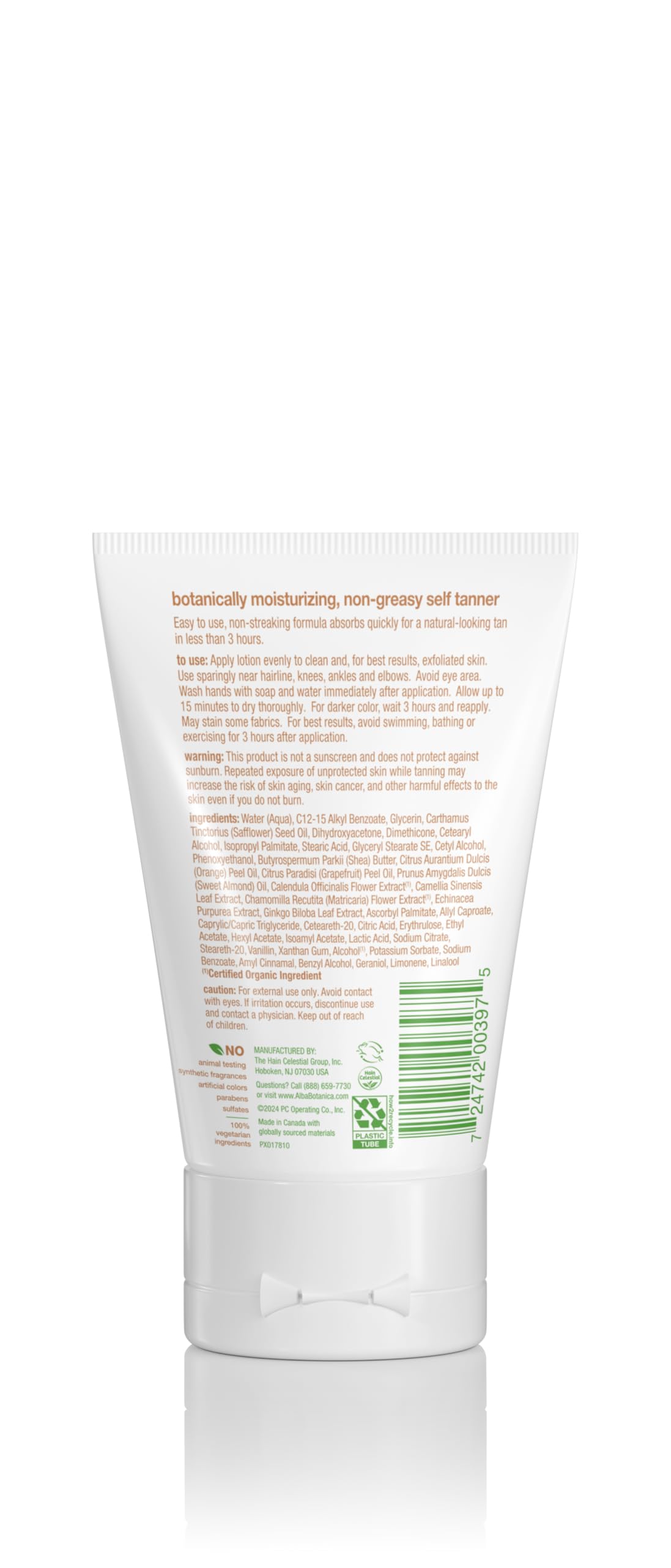 Alba Botanica lotion texture close-up highlighting smooth, non-streaking finish