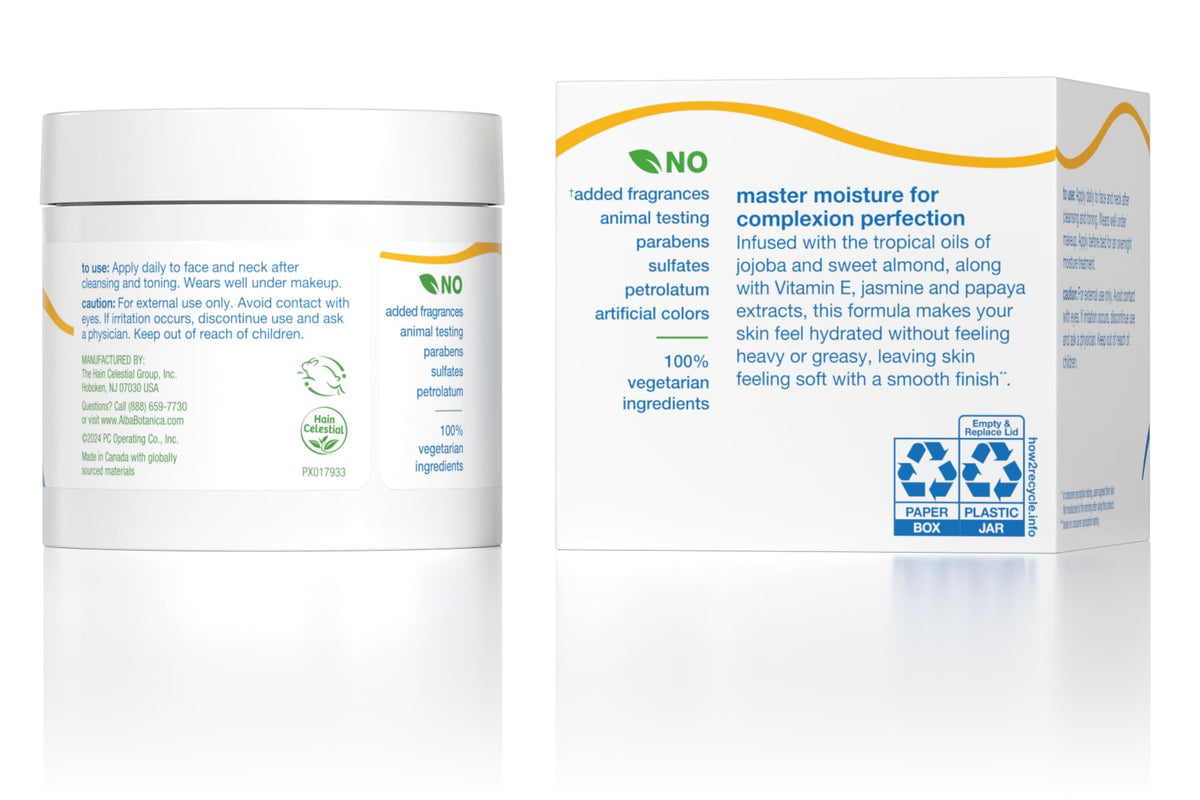 Alba Botanica texture close-up showing lightweight cream for quick absorption