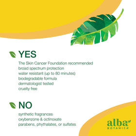 Alba Botanica sunscreen texture on skin highlighting quick-dry, lightweight feel