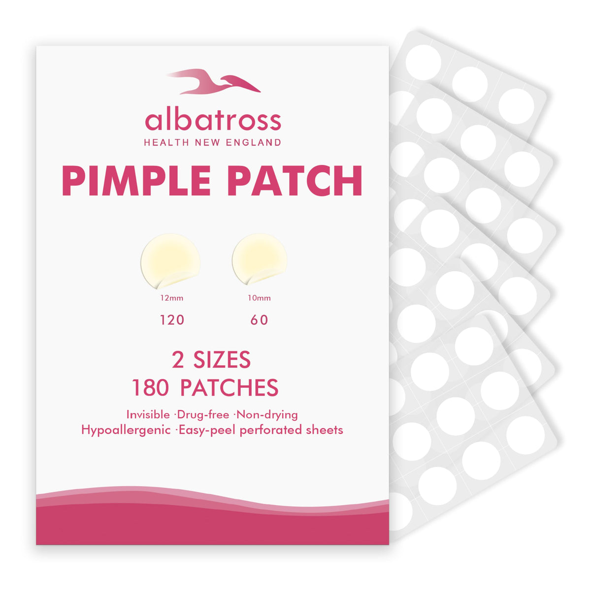 Albatross Health New England front packaging showing 180 patches and benefits