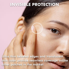 Albatross Health patch applied to cheek demonstrating protective absorption benefit