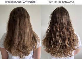 Alcôve before and after on wavy hair showing improved definition and less frizz