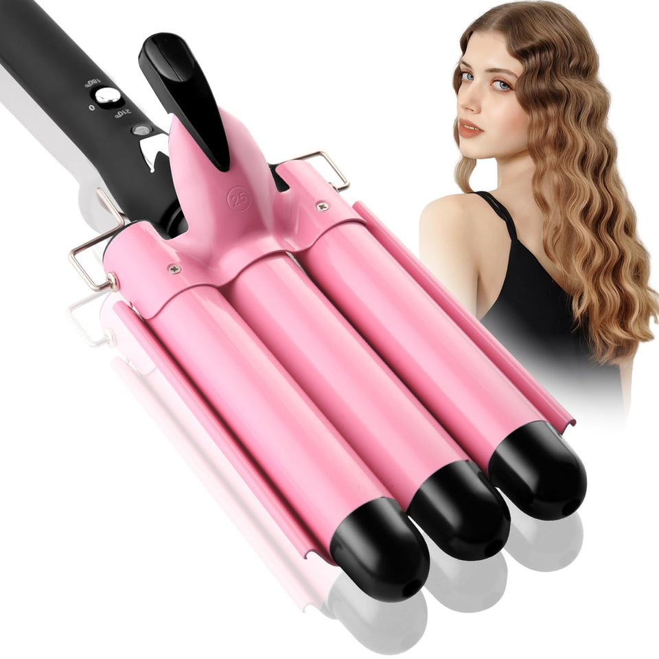 Aleath front view three-barrel waver in pink showing sleek design and quick styling