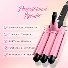Aleath curling iron in use on medium hair creating uniform beachy waves