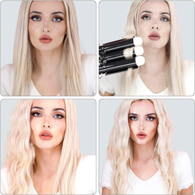 Aleath triple-barrel in use creating S-waves for long-lasting textured hair