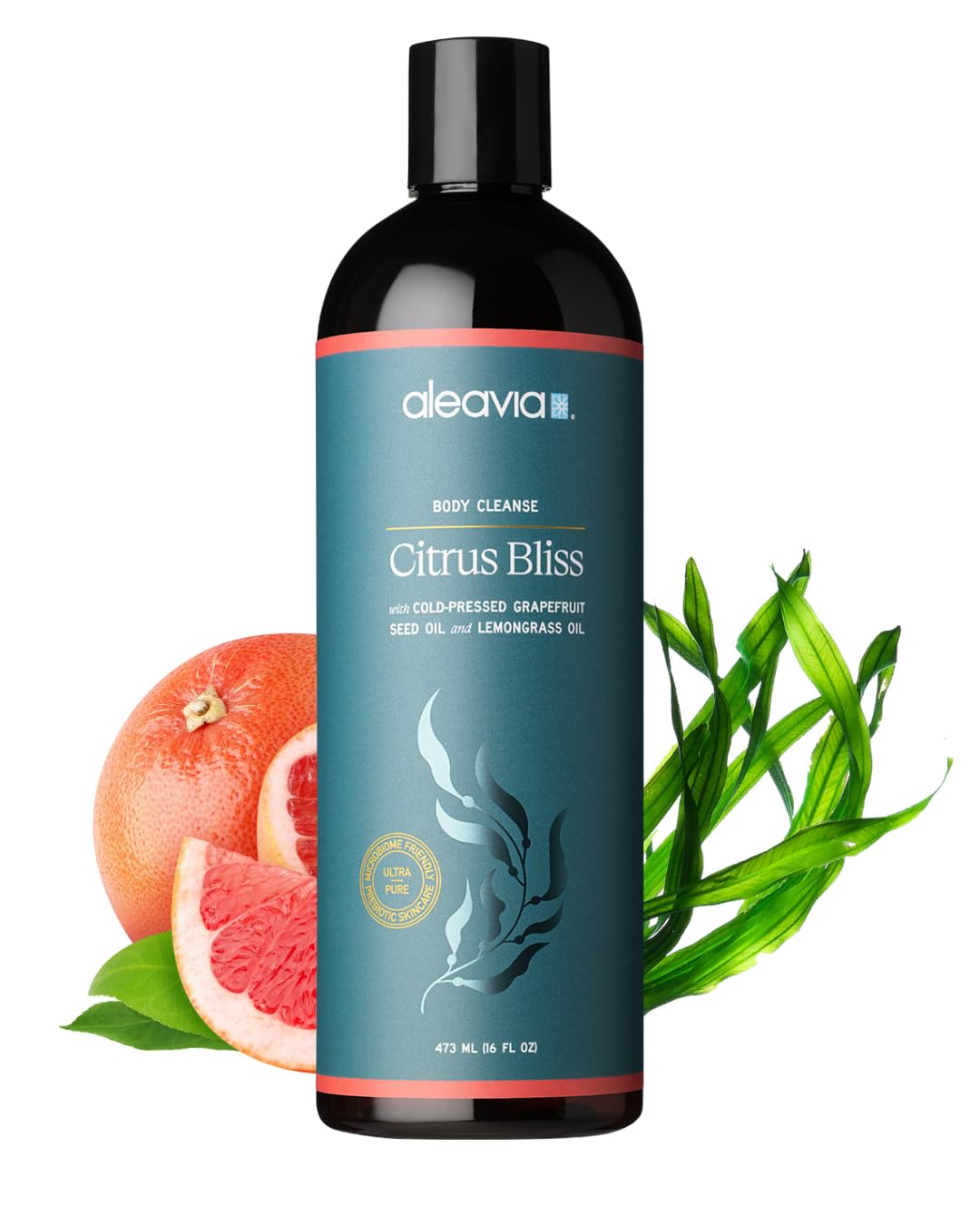 Aleavia bottle front view showing label and organic citrus scent benefit