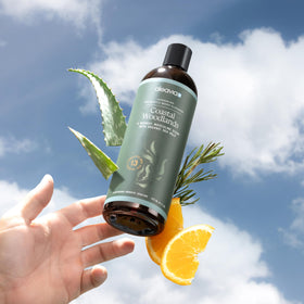 Aleavia bottle in shower scene illustrating cleansing and refreshing feel