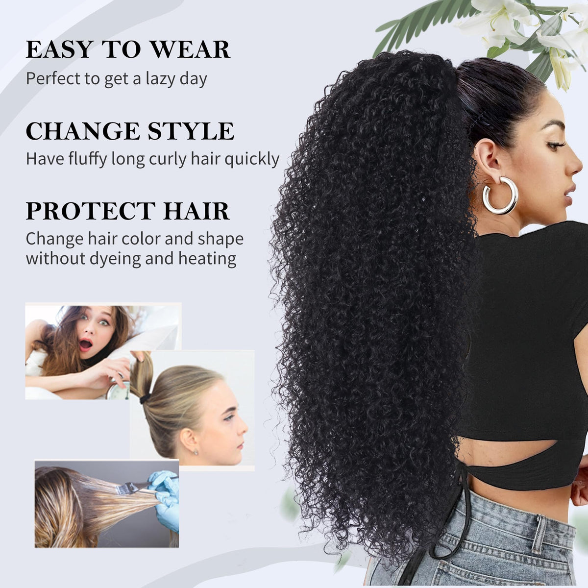 Alebery styled low ponytail with accessory showing versatile looks benefit