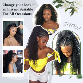 Alebery worn as a high ponytail on model showing instant long style benefit