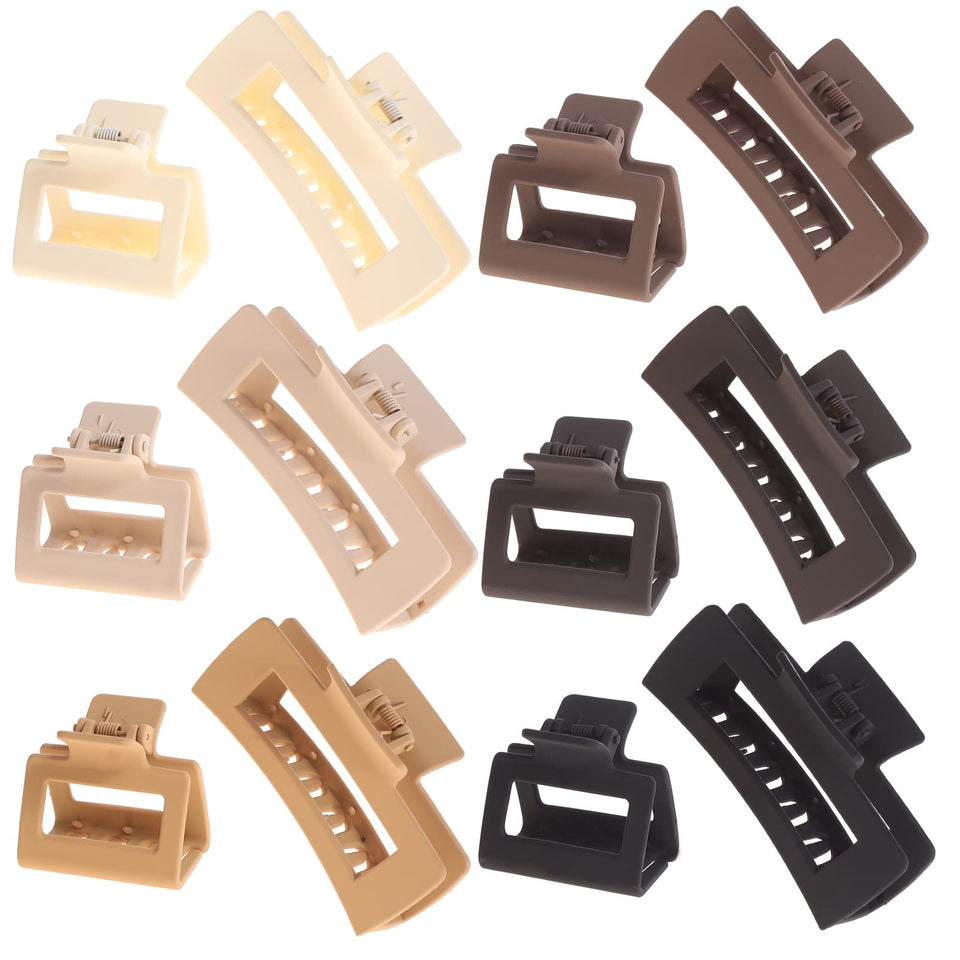 Alemaky front packaging showing full 12-pack of neutral square claw clips, neat gift-ready presentation