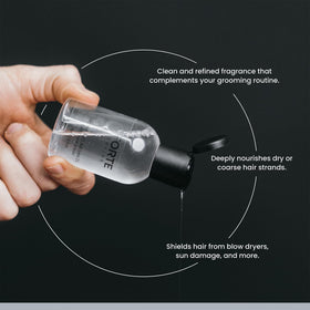 Alex Costa hands applying argan serum to palms for smooth styling