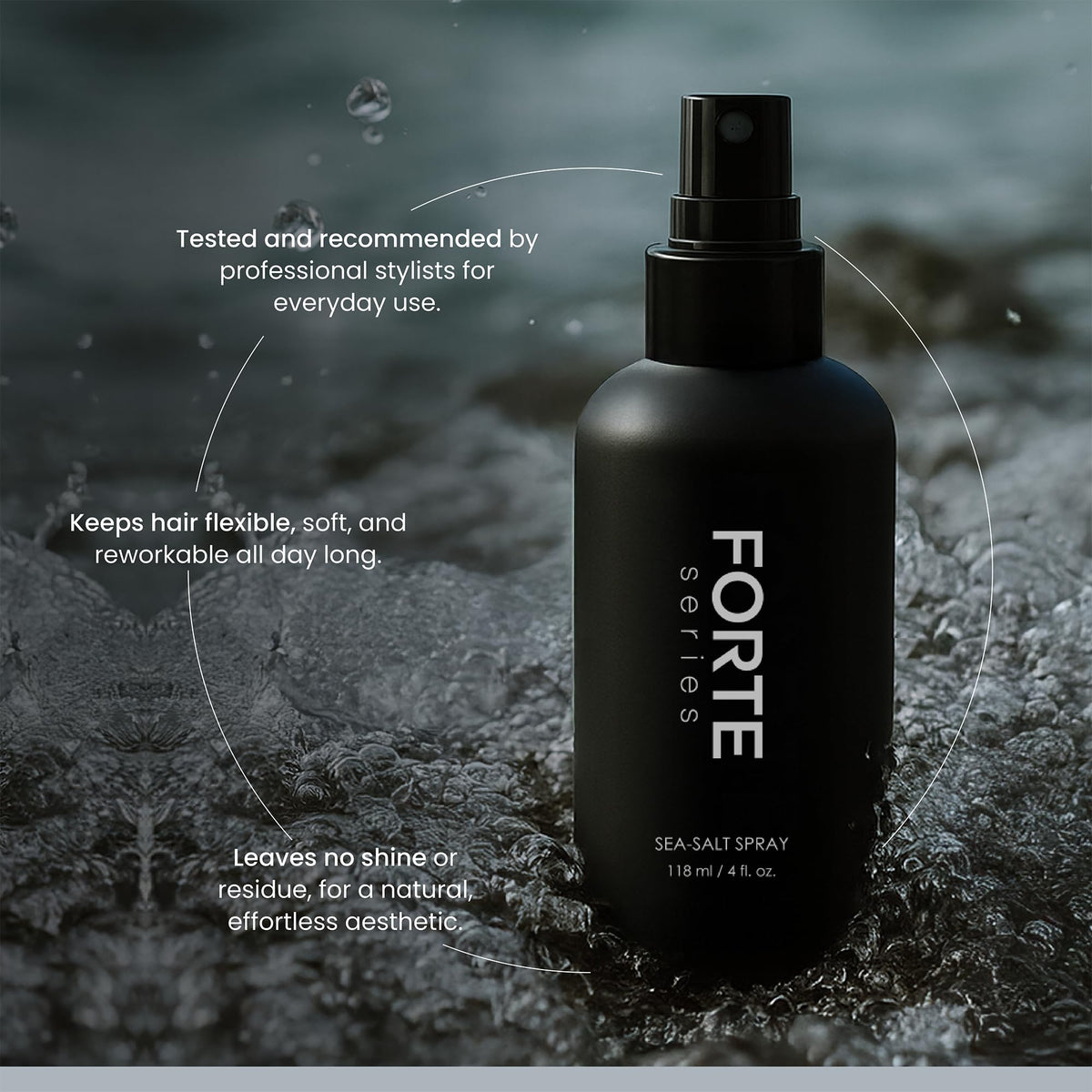 Alex Costa sea-salt spray held in hand for size comparison, portable styling convenience shown