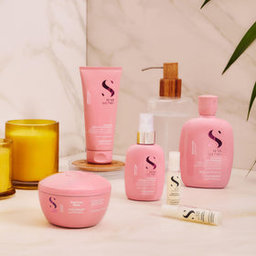 ALFAPARF MILANO lifestyle bathroom shelf displays premium salon product in home