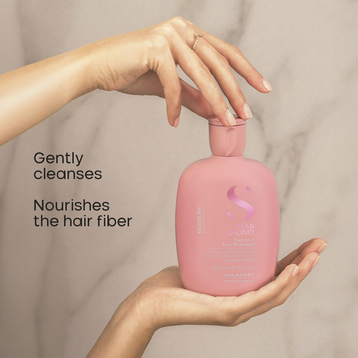 ALFAPARF MILANO close-up label showing active complexes and ingredient clarity benefit