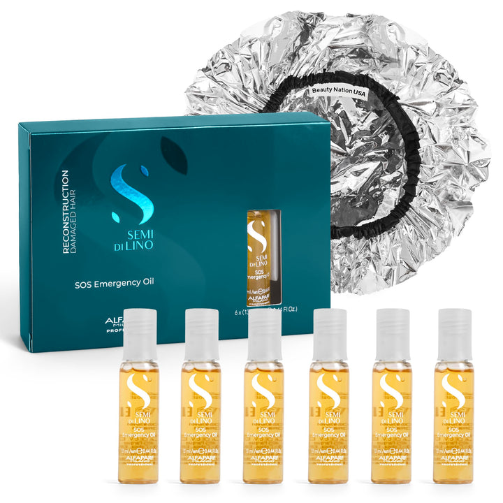 Beauty Nation USA Alfaparf front packaging showing six-vial repair kit for damaged hair