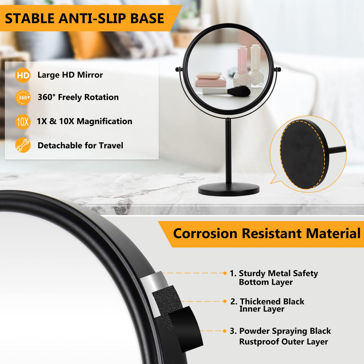 ALHAKIN anti-slip base and detachable stand provide stability and easy packing