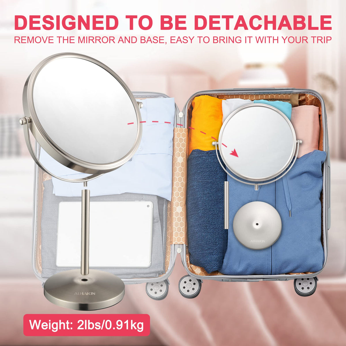 ALHAKIN detached base packed for travel and compact storage