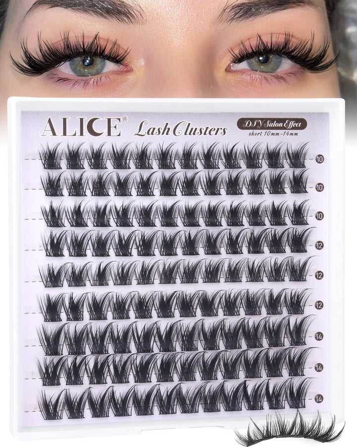ALICE front packaging shows cluster lashes and product details for easy selection