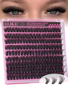 ALICE front packaging showing 180pcs cluster lashes and clear benefits