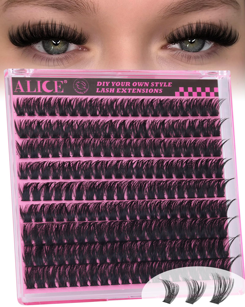 ALICE front packaging showing 180pcs cluster lashes and clear benefits