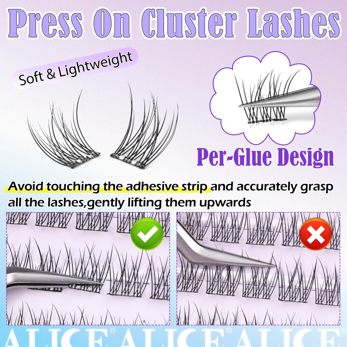 ALICE application on lash line showing quick press-on, glue-free wear