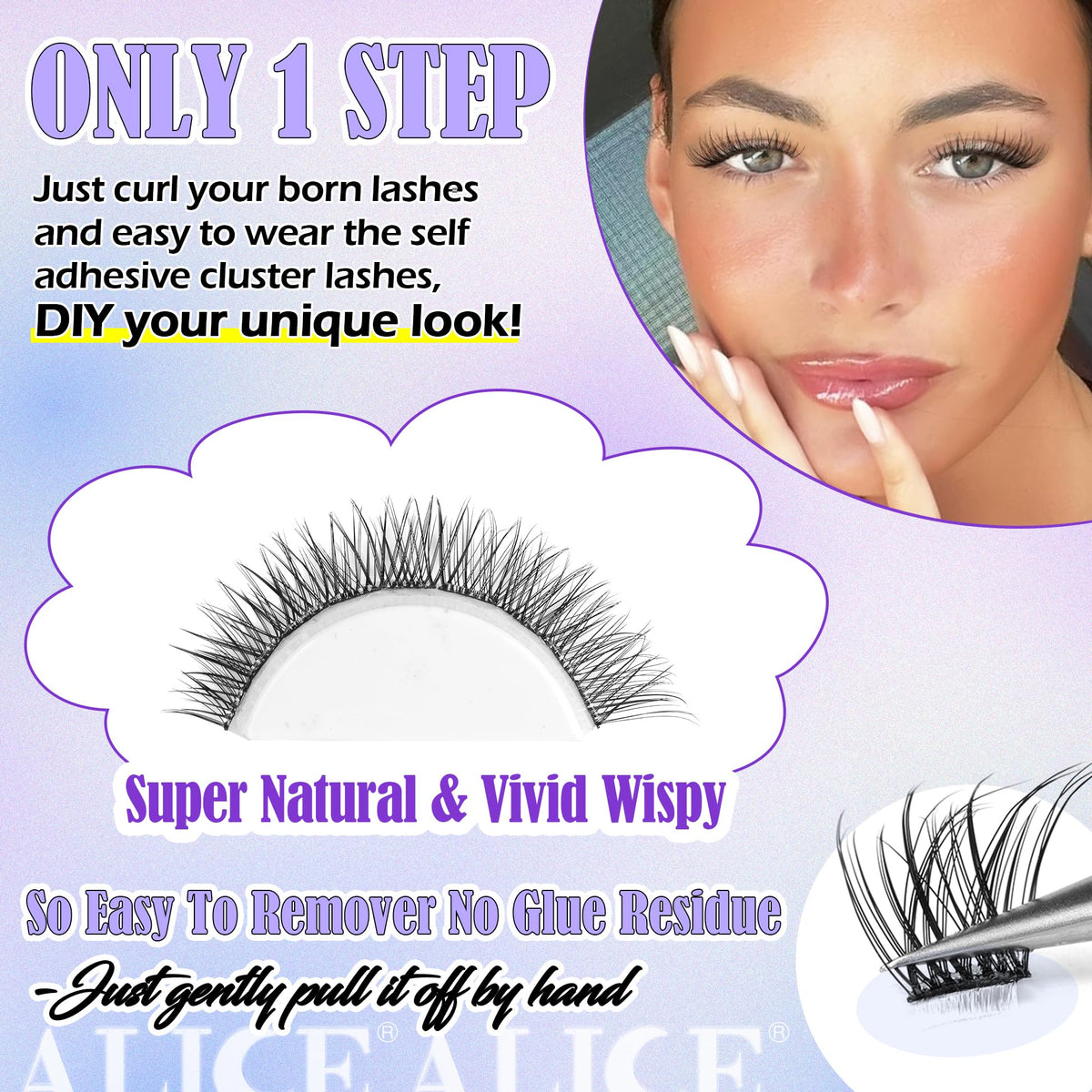 ALICE macro of lash fiber texture showing C curl and lightweight comfort benefit
