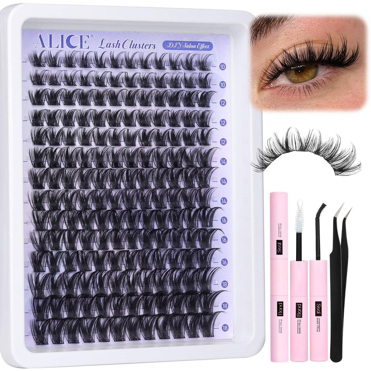 ALICE model wearing wispy cluster lashes in lifestyle setting for glamorous finish