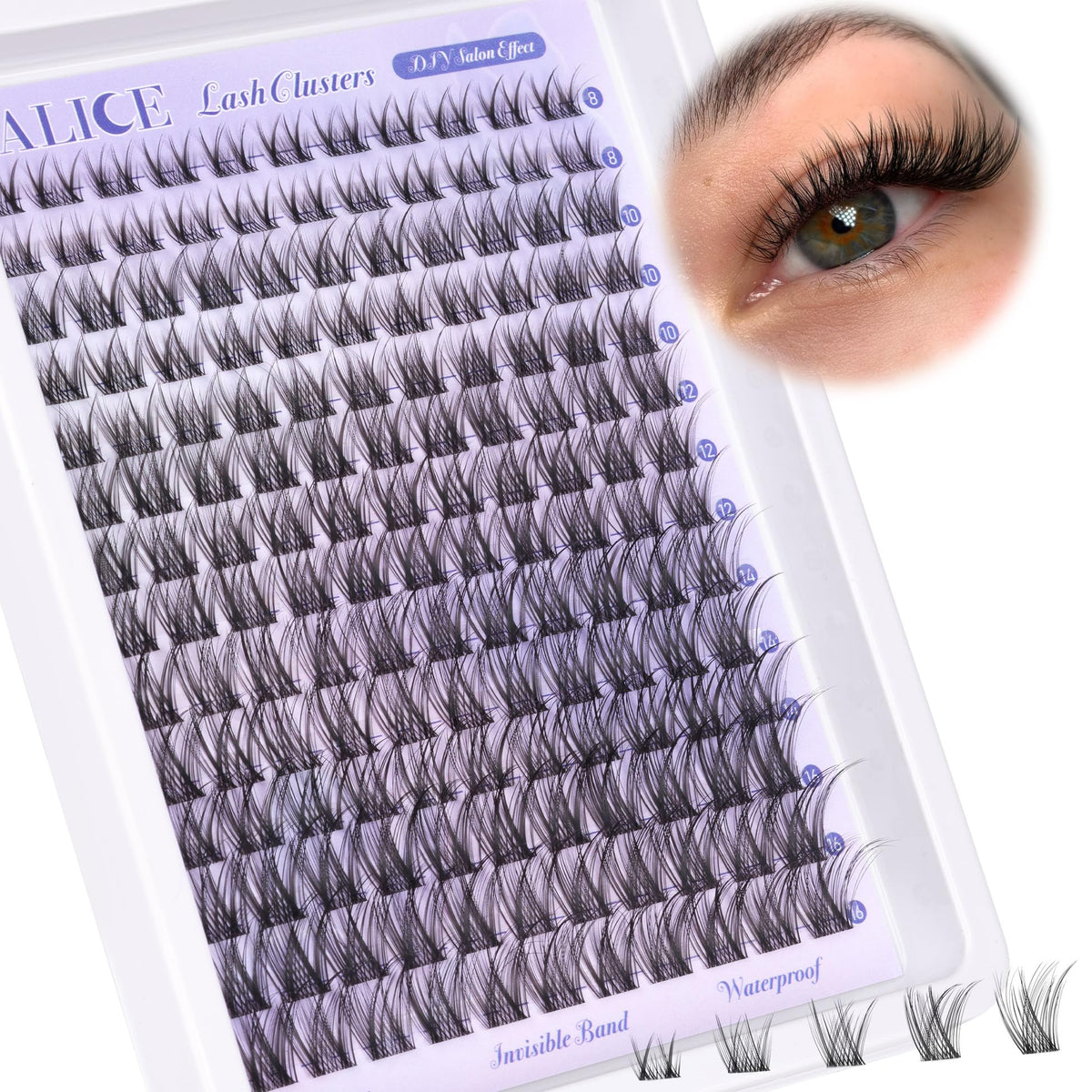 ALICE ruler next to lashes comparing 8mm to 16mm lengths for scale