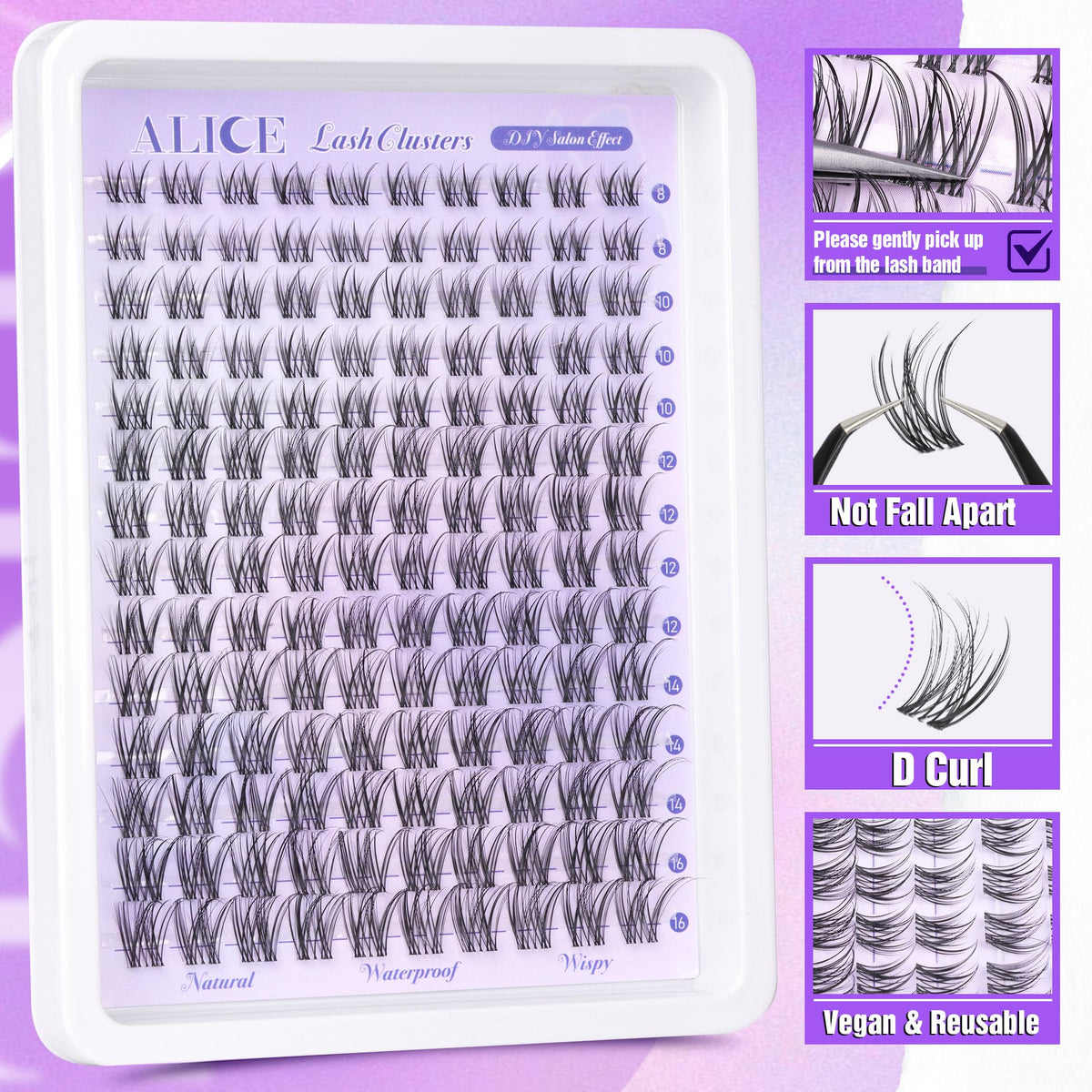 ALICE lashes with water droplets demonstrating moisture resistance