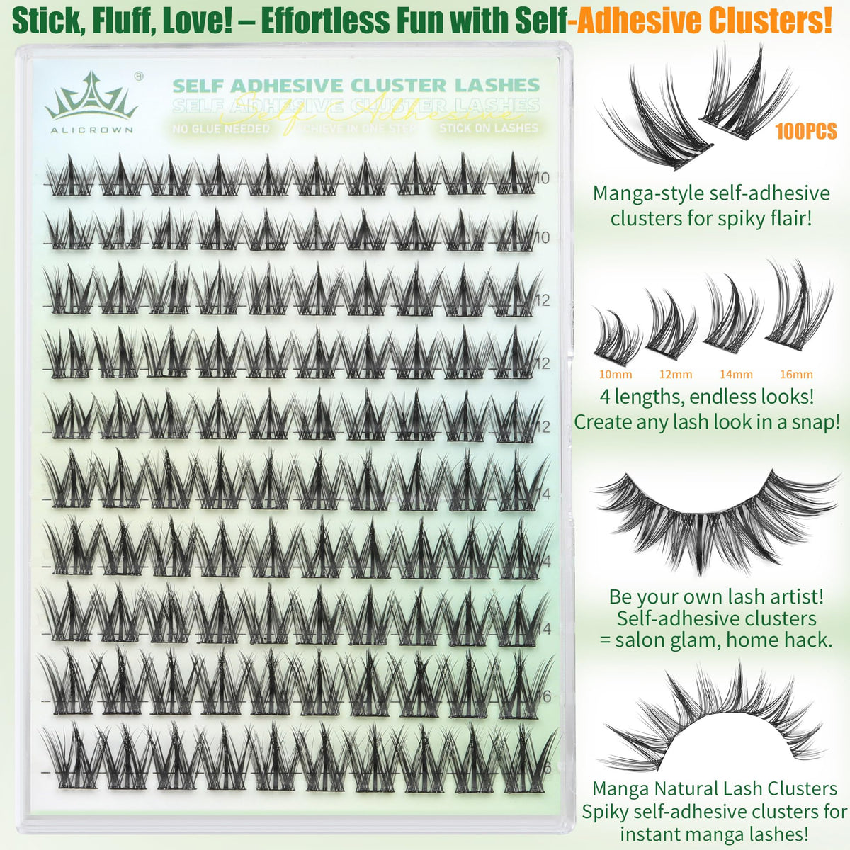 ALICROWN HAIR arranged 10mm to 16mm clusters to show mixing and layering options