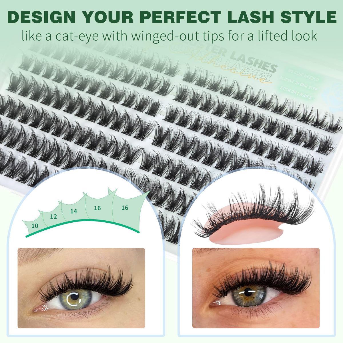 ALICROWN HAIR tray view displaying all 168 pre-glued lash clusters neatly