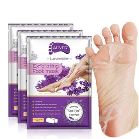 ALIVER front packaging showing three lavender foot peel booties for easy storage