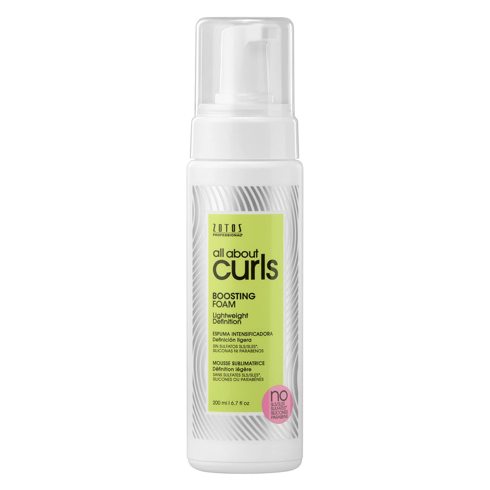 All About Curls front packaging showing foam bottle and volume benefit