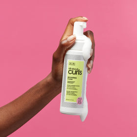 All About Curls on bathroom shelf with accessories for everyday styling ease