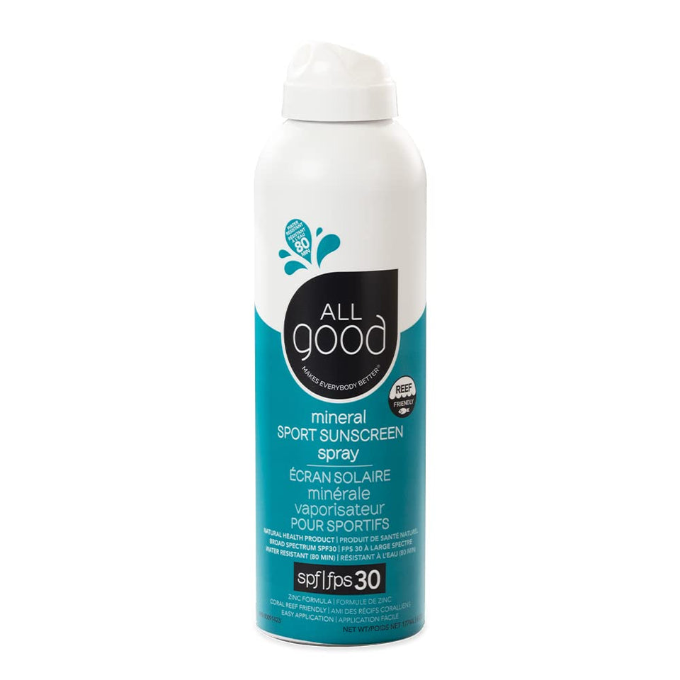 All Good front packaging showing SPF 30 zinc protection and benefits