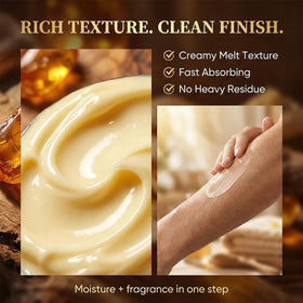 Allaura Beauty ingredients display with shea, cocoa, coconut visually emphasizing natural nourishment benefit: deep hydration