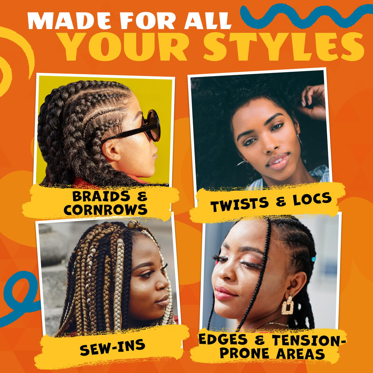 AllDay Locks bottle in a styling scene with braids highlighting daily maintenance benefits