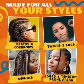 AllDay Locks bottle in a styling scene with braids highlighting daily maintenance benefits