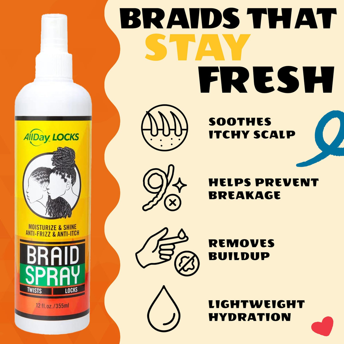 AllDay Locks spray in use on locs calming scalp and hydrating hair