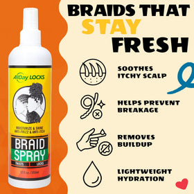 AllDay Locks spray in use on locs calming scalp and hydrating hair