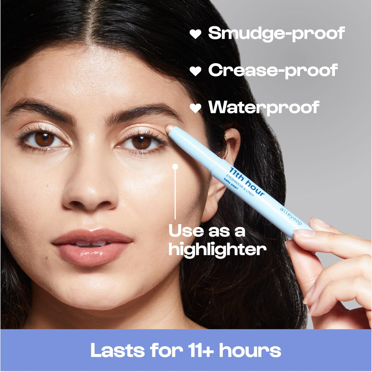 ALLEYOOP used as eyeliner for a precise thin luminous lash line