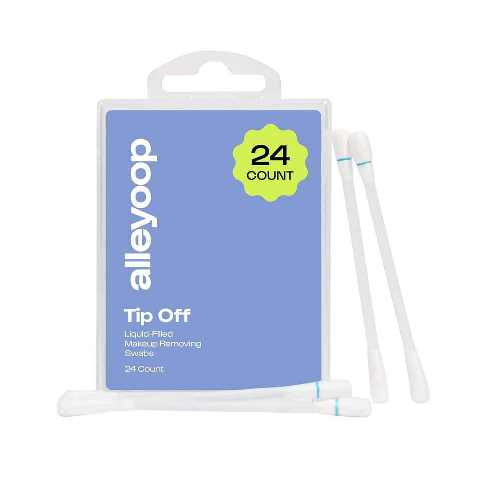ALLEYOOP front packaging showing 24-count Tip Off swabs and travel-ready design