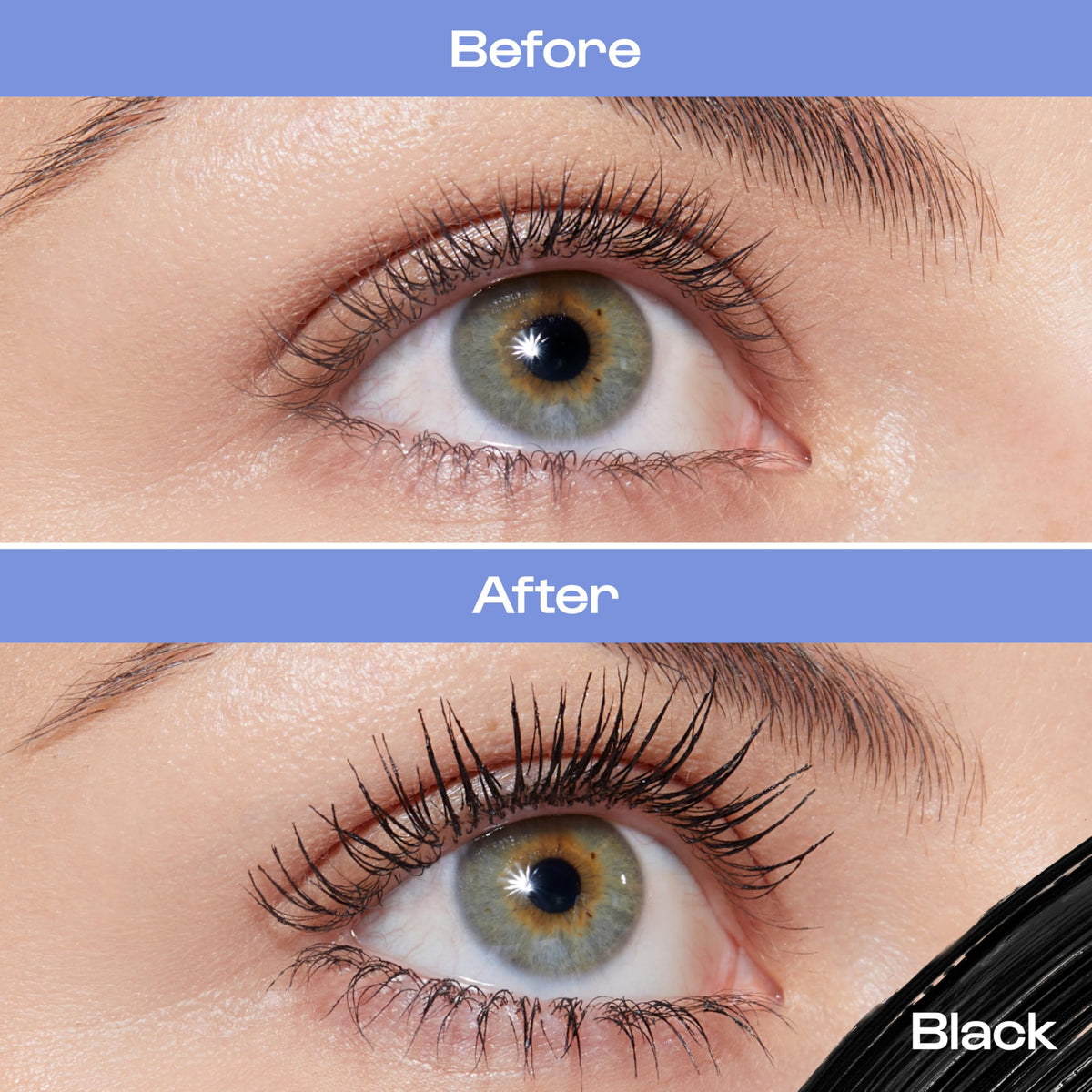 ALLEYOOP before and after lashes demonstrating length and definition