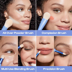 ALLEYOOP brush heads lined up to show four shapes and multi-use benefit