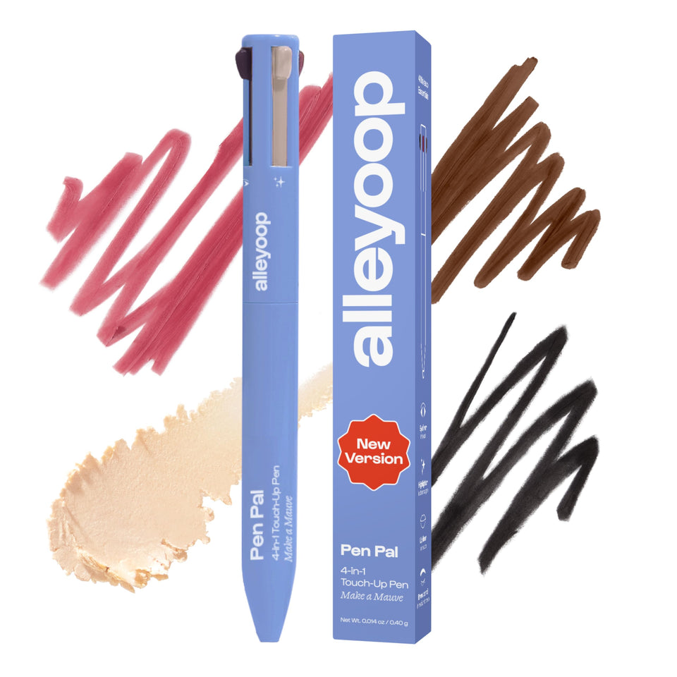 ALLEYOOP front packaging showing the 4-in-1 pen and shade label, travel-ready convenience