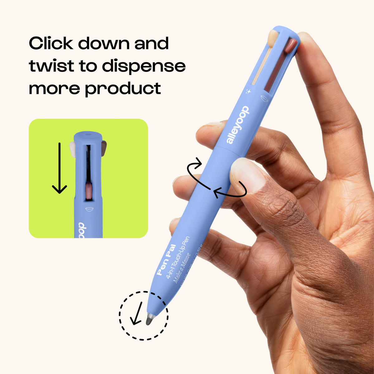 ALLEYOOP applying eyeliner tip to eye demonstrating precise definition and quick touch-up