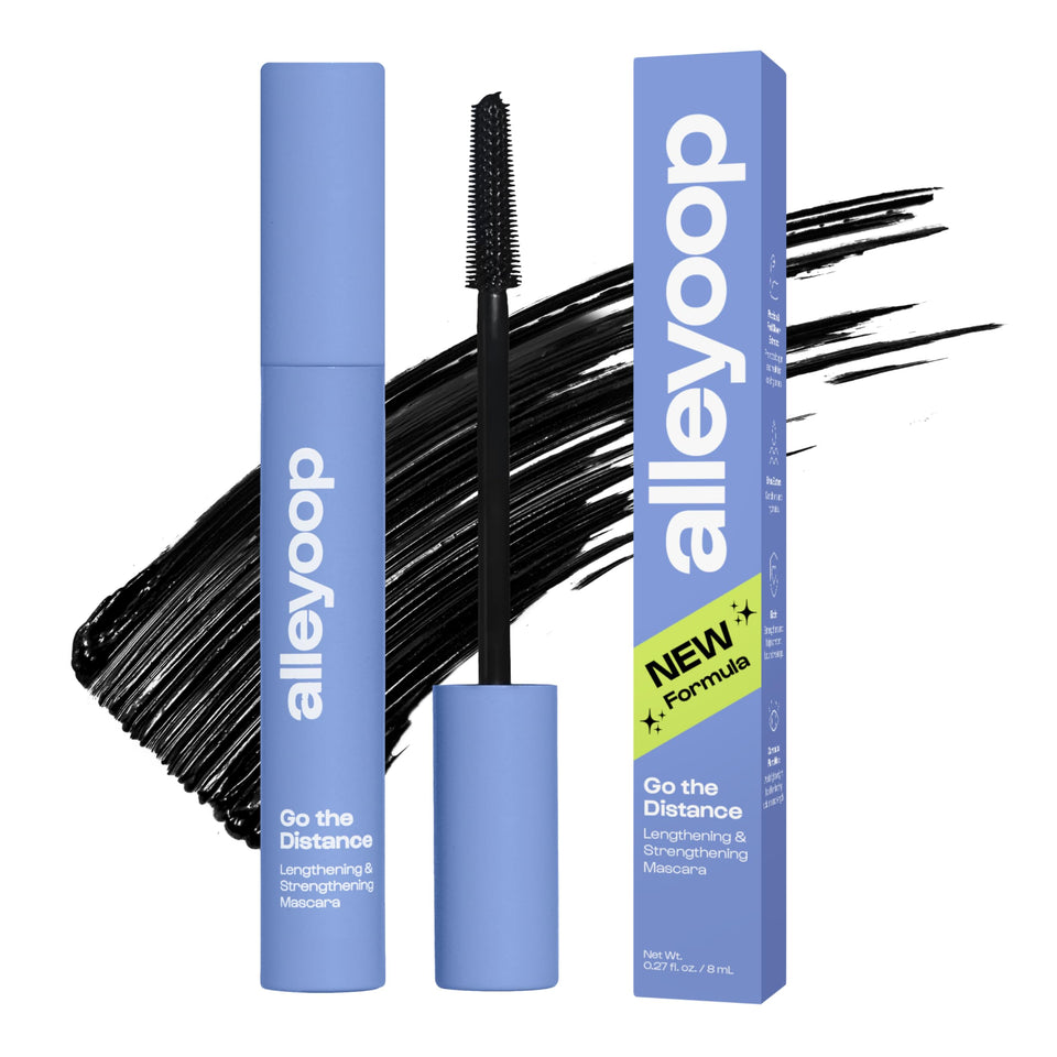 ALLEYOOP tubing mascara front tube showing sleek black packaging and product benefit